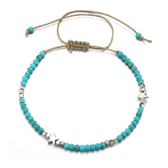 Star Beaded Anklet Hemp Adjustable Turquoise - Picture 4 of 10